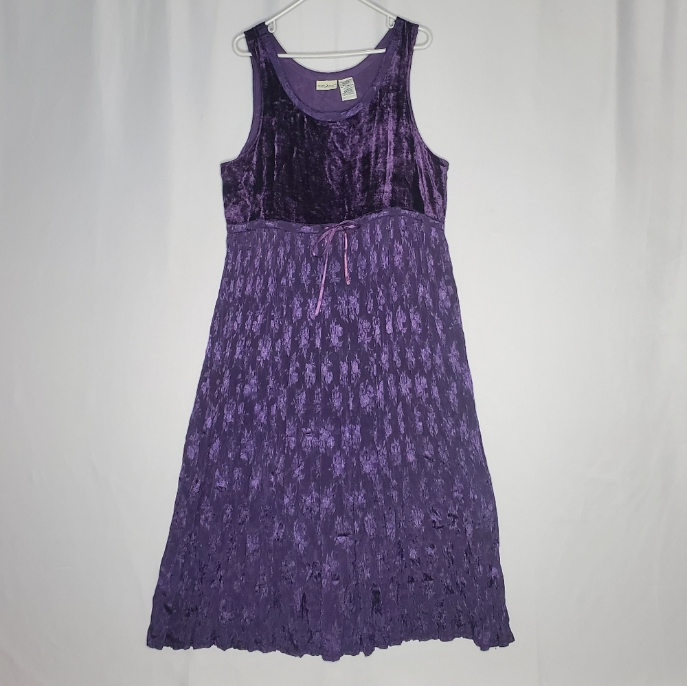 White Stag Maxi Dress Large Purple Crinkle Satin Velvet Empire Sleeveless Whimsy